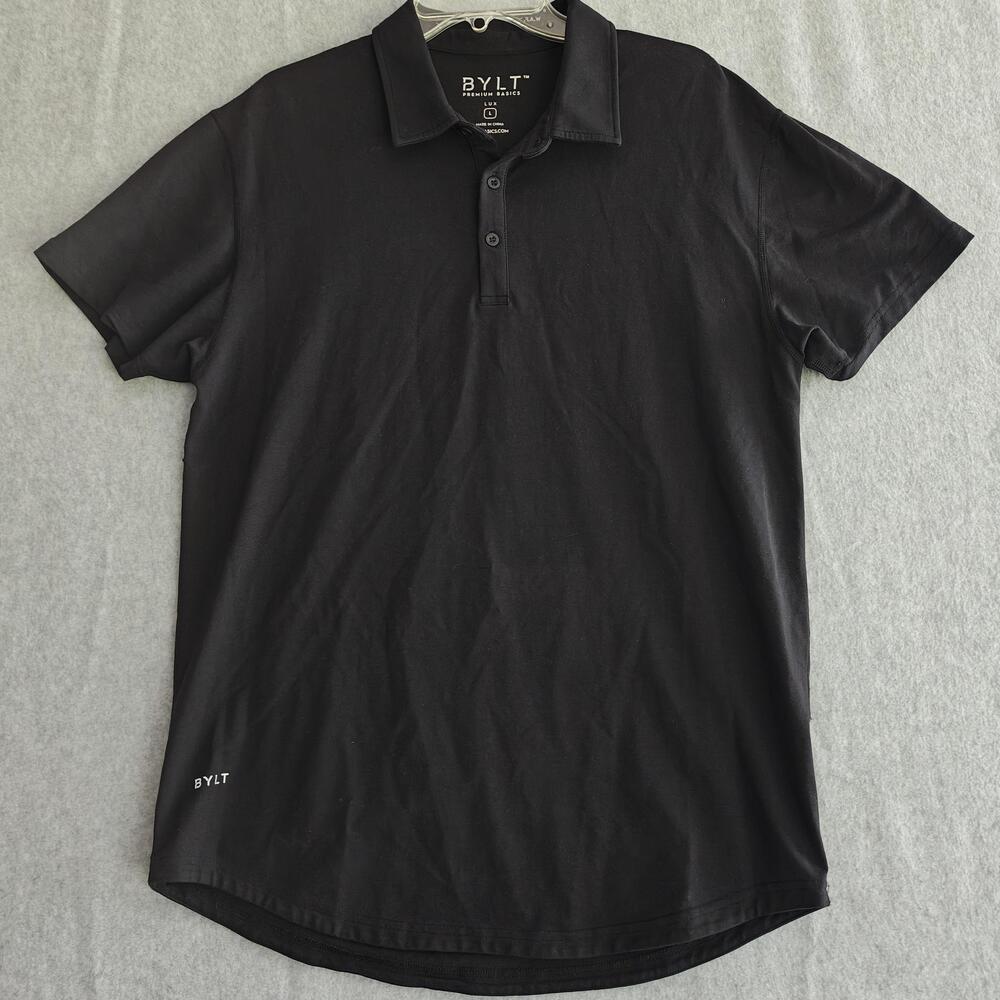 BYLT Drop Cut Lux Polo Shirt Mens L Black Stretch Golf Short Sleeve Outdoor